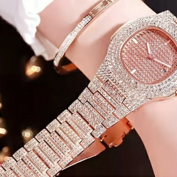 1pc Popular Hip Hop Full Artificial Diamond Avant-garde Quartz Watch - Picture 4 of 8